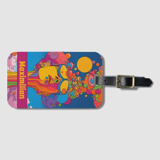 Levendige psychedelische Pop Art Groovy Retro Desi Bagagelabel (Voorkant (horizontaal))