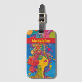 Levendige psychedelische Pop Art Groovy Retro Desi Bagagelabel