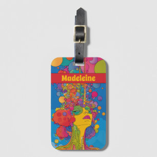 Levendige psychedelische Pop Art Groovy Retro Desi Bagagelabel