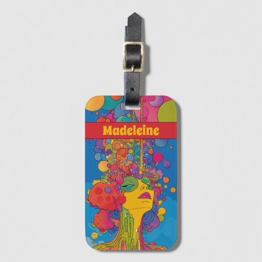 Levendige psychedelische Pop Art Groovy Retro Desi Bagagelabel (Voorkant (verticaal))