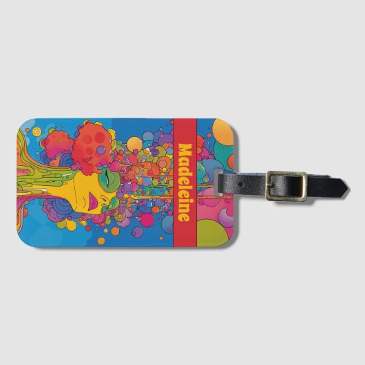 Levendige psychedelische Pop Art Groovy Retro Desi Bagagelabel (Voorkant (horizontaal))