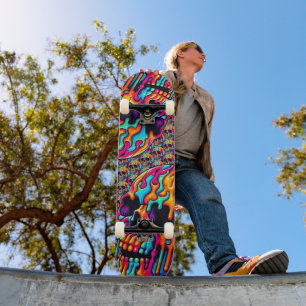 Levendige psychedelische schedel skateboard