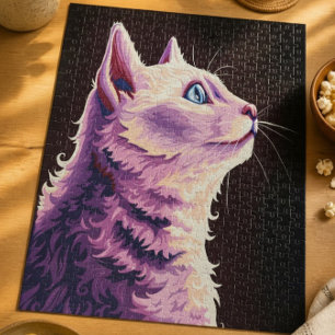 Levendige Psychedelische Witte Kat Pop Art Legpuzzel