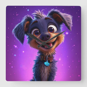 🐶 Levendige Puppy Kinderkamer Decoratie Cadeau ✨ Vierkante Klok