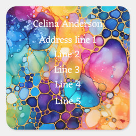 Levendige Rainbow Alcohol Ink adreslabel Vierkante Sticker