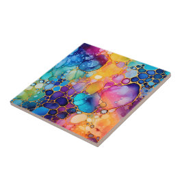 Levendige Rainbow Alcohol Ink Tegeltje