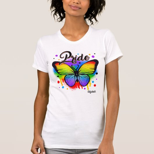 Levendige Rainbow Butterfly LGBTQ Pride Embleem T-shirt (Voorkant)