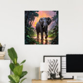 Levendige Regen en Zonsondergang Olifant Schildere Poster (Thuiskantoor)
