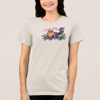 Levendige Regenboog Aquarel Winter Kat & Hulstbess Tri-Blend Shirt