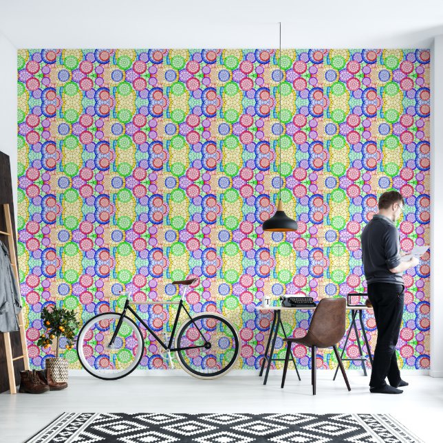 Levendige Regenboog Concentrische Cirkels Behang (Woonkamer)