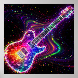 Levendige Regenboog Elektrische Gitaar Met Abstrac Poster