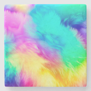 Levendige Regenboog Fluffy Vacht Textuur-75201 Stenen Onderzetter