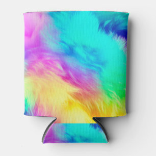 Levendige Regenboog Fluffy Vacht Textuur Achtergro Blikjeskoeler