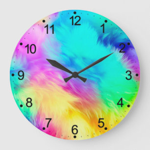 Levendige Regenboog Fluffy Vacht Textuur Achtergro Grote Klok