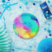 Levendige Regenboog Fluffy Vacht Textuur Achtergro Papieren Bordje (Feest)