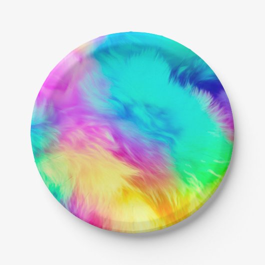 Levendige Regenboog Fluffy Vacht Textuur Achtergro Papieren Bordje (Voorkant)