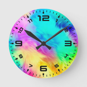 Levendige Regenboog Fluffy Vacht Textuur Achtergro Ronde Klok
