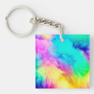 Levendige Regenboog Fluffy Vacht Textuur Achtergro Sleutelhanger