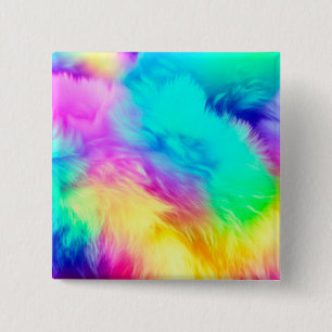 Levendige Regenboog Fluffy Vacht Textuur Achtergro Vierkante Button 5,1 Cm
