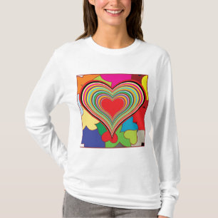 Levendige Regenboog Gelaagde Hart Abstract T-shirt