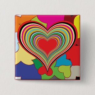 Levendige Regenboog Gelaagde Hart Abstract Vierkante Button 5,1 Cm