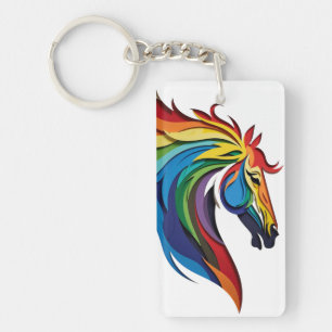 Levendige Regenboog Paard Silhouet Sleutelhanger