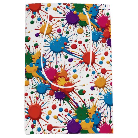 Levendige regenboog verfspatten en druppels medium cadeauzakje (Voorkant)