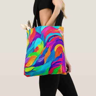 Levendige regenboog wervelt Abstracte kunst Draagtas