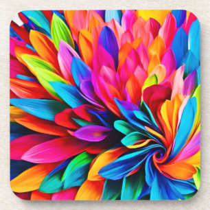 Levendige regenboogbloem Abstract Bier Onderzetter