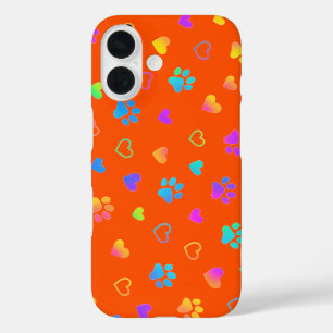 Levendige Regenboogpoot en Hart Oranje iPhone 16 Hoesje