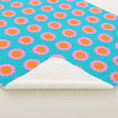 Levendige Retro 60s Turquoise Mod Flower Pattern Sherpa Deken (3/4)
