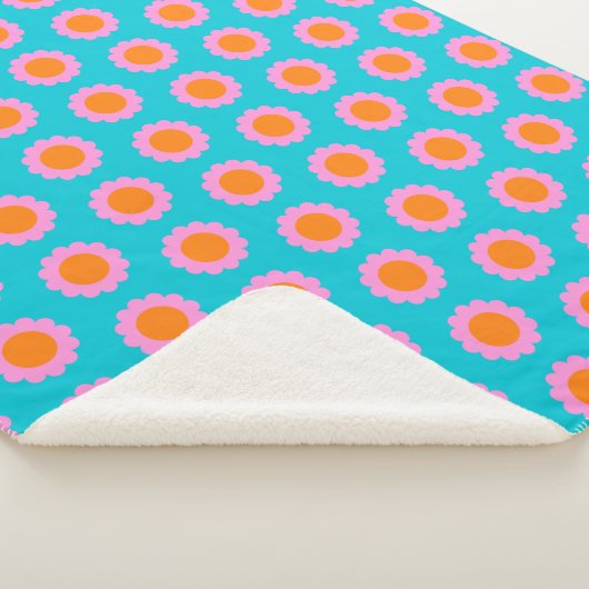 Levendige Retro 60s Turquoise Mod Flower Pattern Sherpa Deken (3/4)