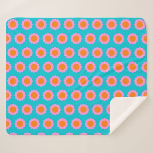 Levendige Retro 60s Turquoise Mod Flower Pattern Sherpa Deken (Voorkant (horizontaal))