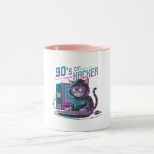 Levendige Retro 90s Cat Hacker Mok
