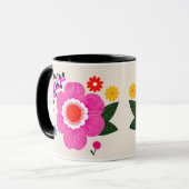 Levendige Retro Bloem – Vetroze en Gele Bloemen Mok (Voorkant links)