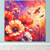 Levendige Retro Bloemenschildering op Canvas | Kra Afdruk (Insitu (Houten vloer))