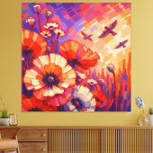 Levendige Retro Bloemenschildering op Canvas | Kra Afdruk (Insitu (Woonkamer))