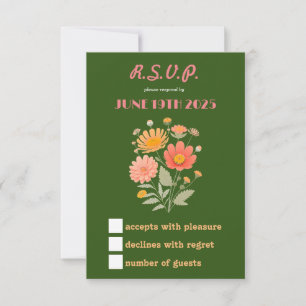Levendige Retro Floral RSVP-kaart RSVP Kaartje