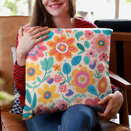 Levendige Retro Florals Valentijnse Tieners Cadeau Kussen