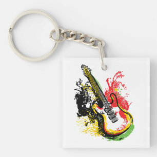 Levendige Retro Groove: Elektrische Gitaar Splash Sleutelhanger