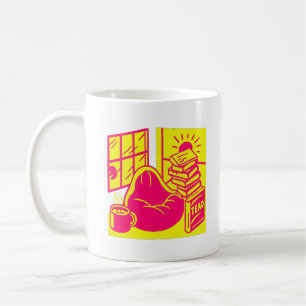 Levendige Retro Leeshoek Illustratie Koffiemok