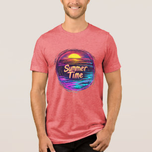 Levendige Retro “Summer Time” Zonsondergang T-Shir Tri-Blend Shirt