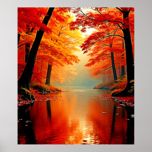 Levendige Rivier van Herfst Gold Design Poster