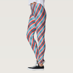 Levendige rode, blauwe, roze diagonale strepenpatr leggings
