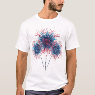 Levendige Rode & Blauwe Vuurwerkexplosie Grafische T-shirt