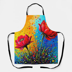 Levendige rode bloemen Pop Art Print Schort