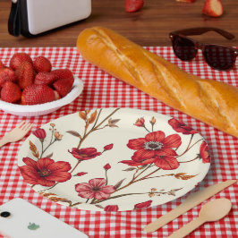 Levendige rode botanische illustratie papieren bordje