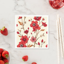 Levendige rode botanische illustratie servet