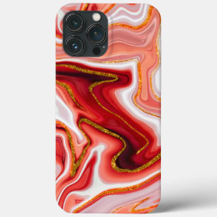 Levendige rode en gouden Abstracte kunst iPhone 13 Pro Max Hoesje