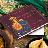 Levendige rode en gouden Indiase bruiloft Keepsake Gastenboek